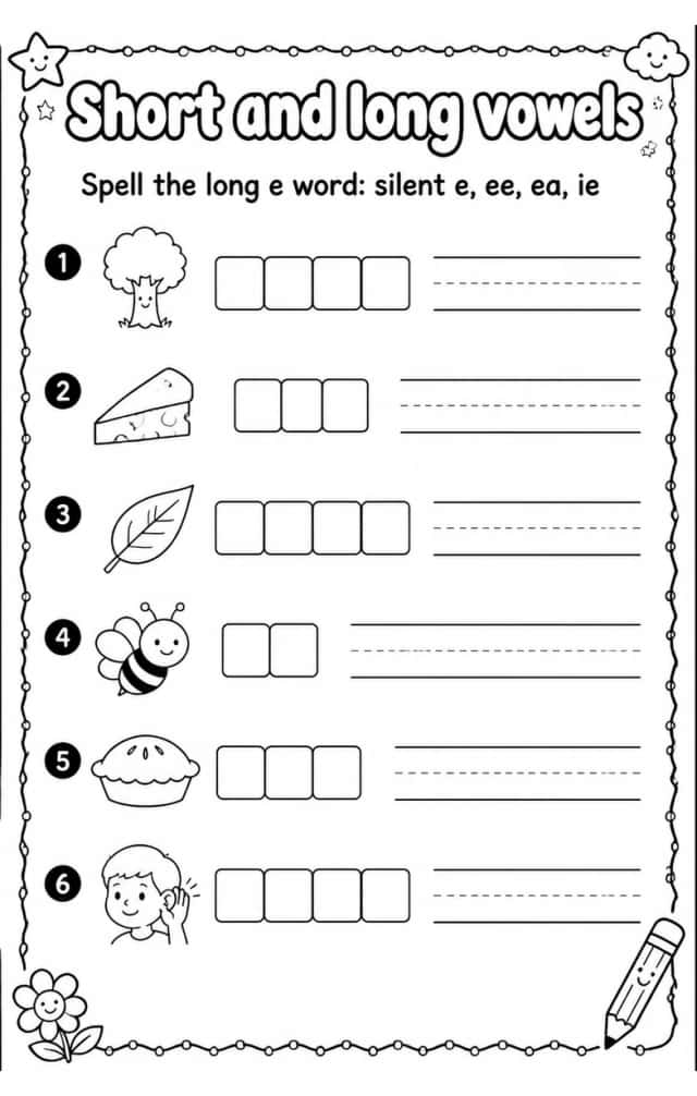 Spell the long e word: silent e, ee, ea, ie