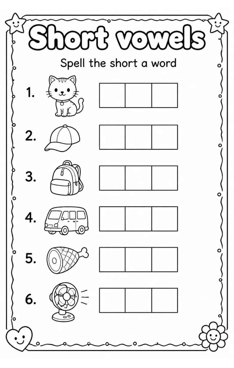 Spell the short a word — free printable Reading foundations English worksheet