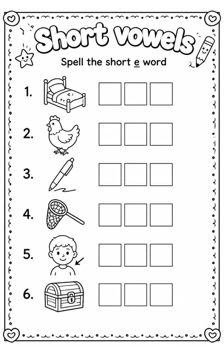 Spell the short e word — free printable Grade 2 English & Reading worksheet