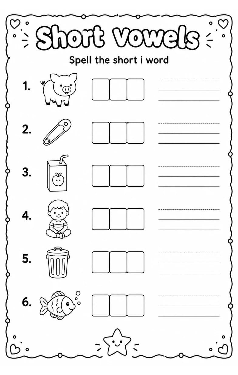Spell the short i word — free printable Reading foundations English worksheet