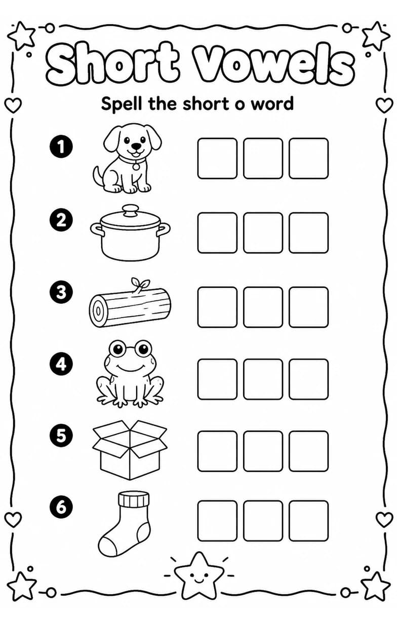 Spell the short o word — free printable Grade 2 English & Reading worksheet