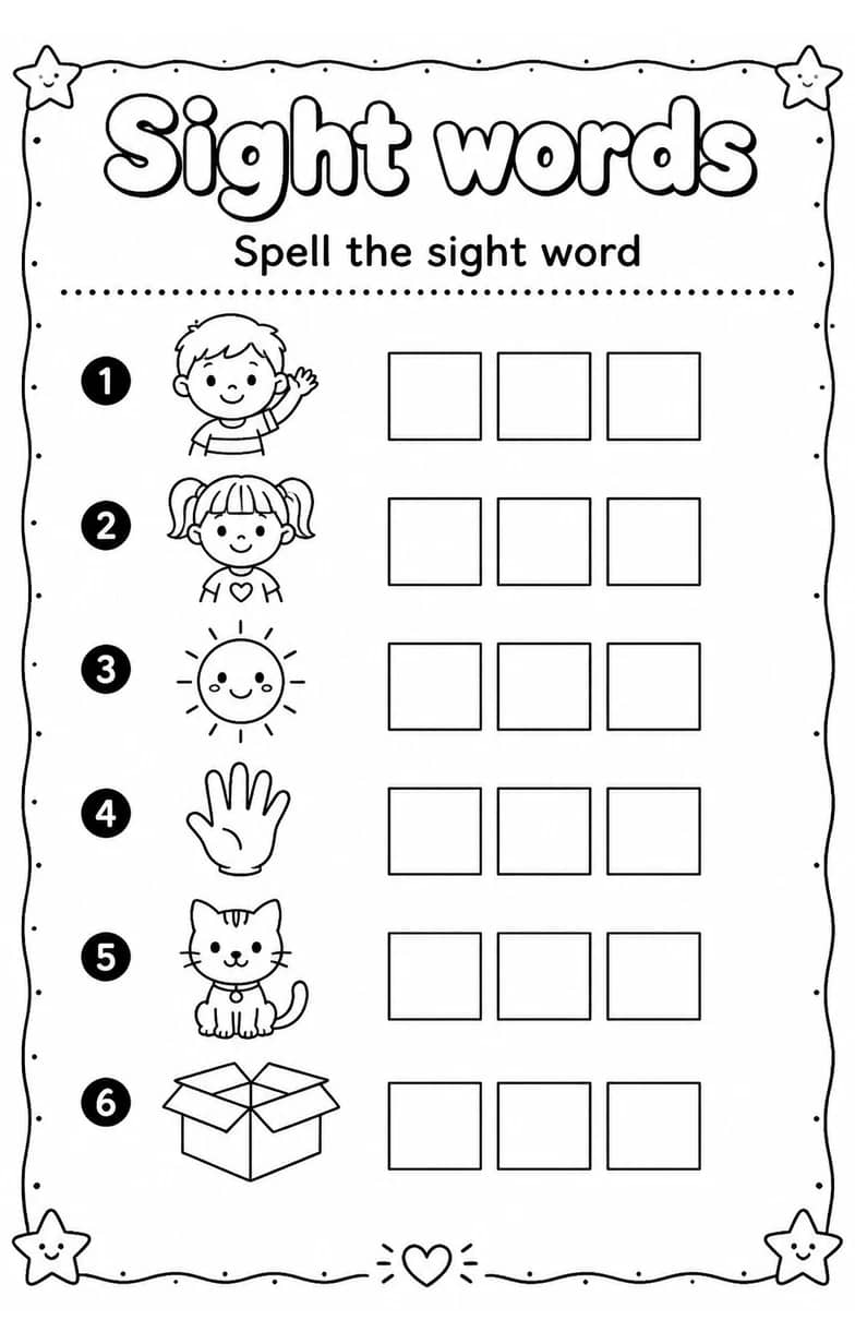 Spell the sight word — free printable Reading foundations English worksheet