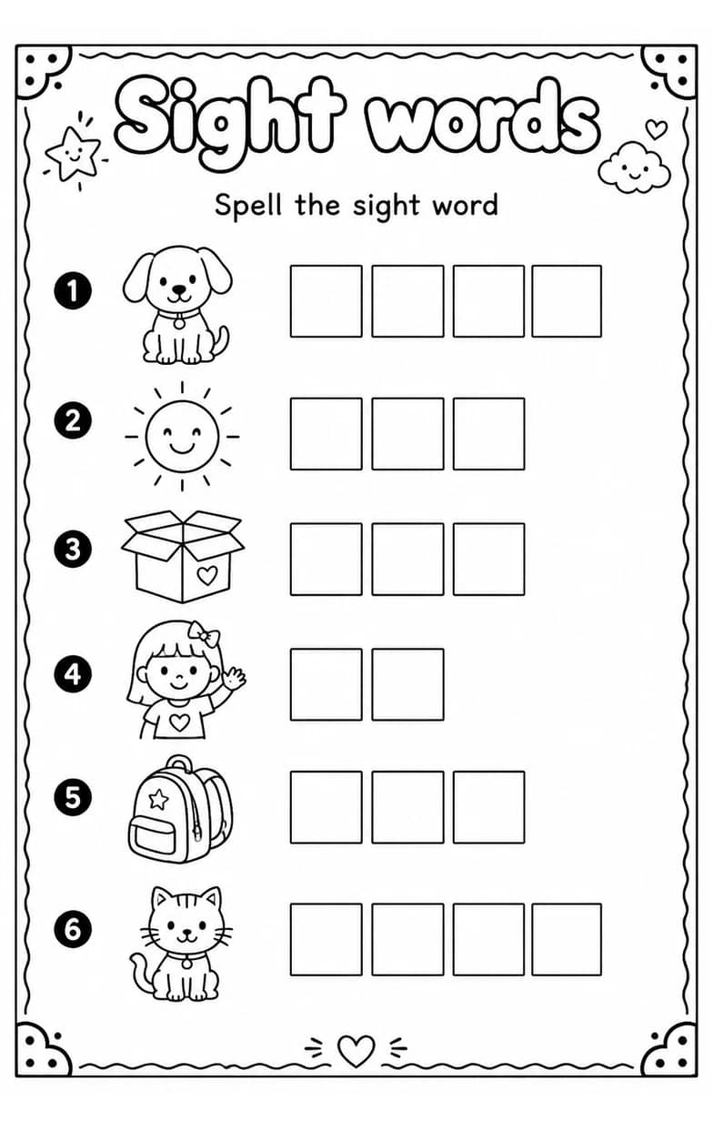 Spell the sight word — free printable Reading foundations English worksheet