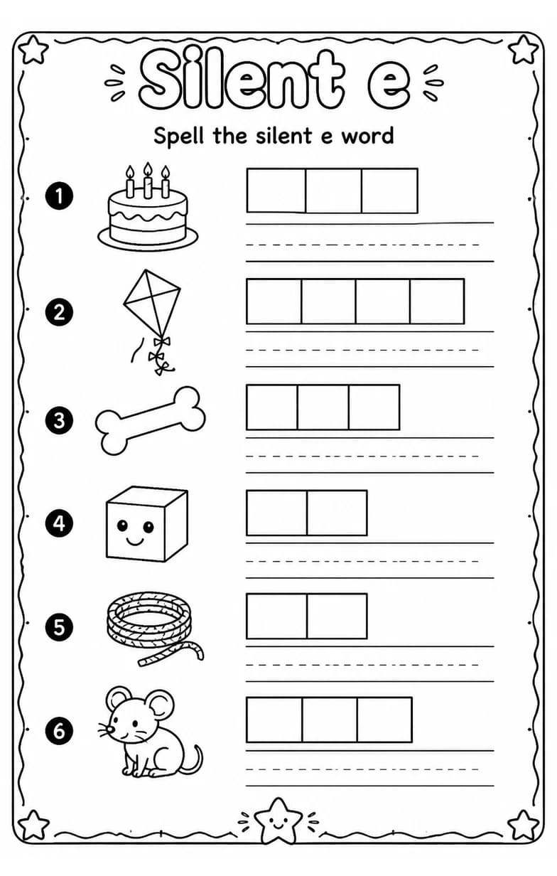 Spell the silent e word — free printable Grade 2 English & Reading worksheet