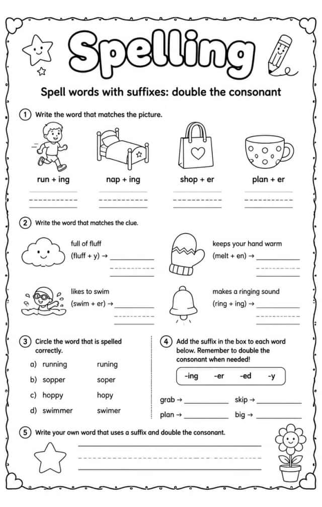 Spell words with suffixes: double the consonant