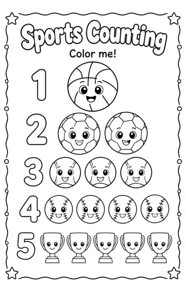 Sports Counting Coloring Page