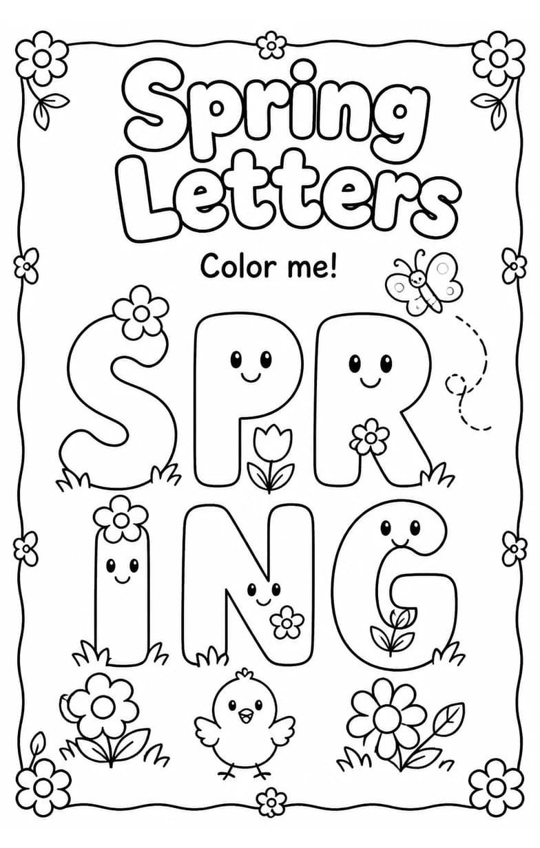 Spring Letters Coloring Page