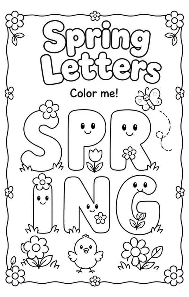 Spring Letters Coloring Page