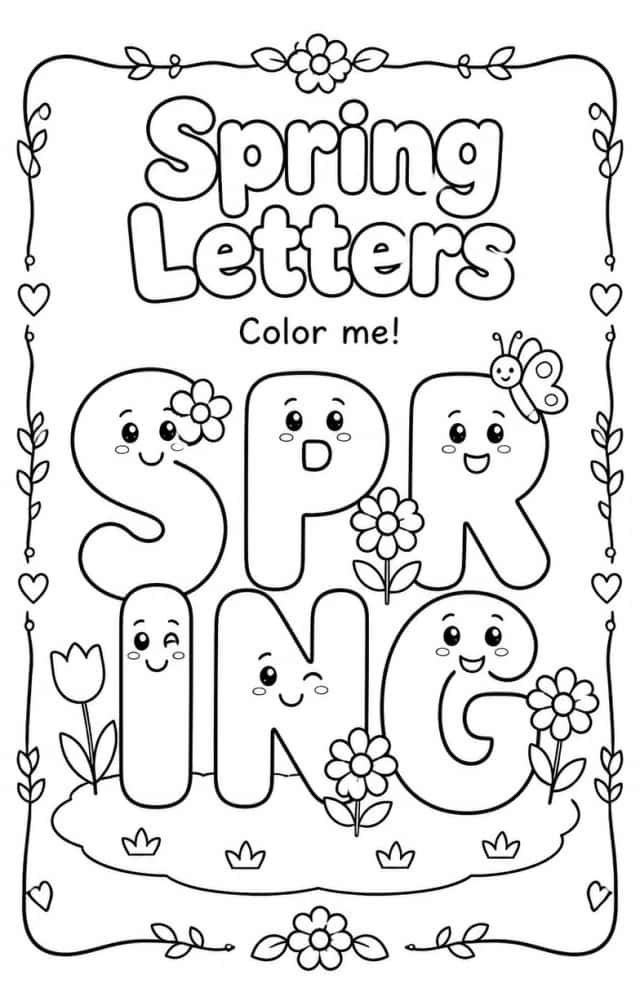 Spring Letters Coloring Page