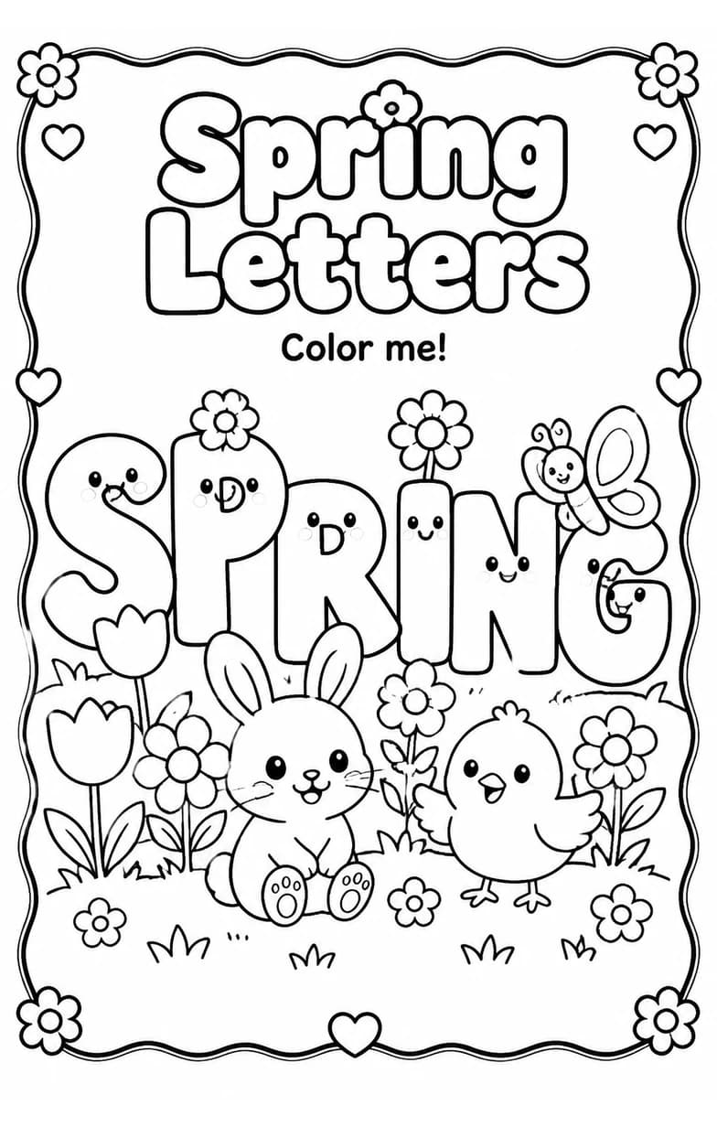 Spring Letters Coloring Page
