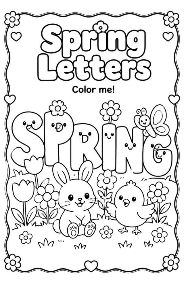Spring Letters Coloring Page