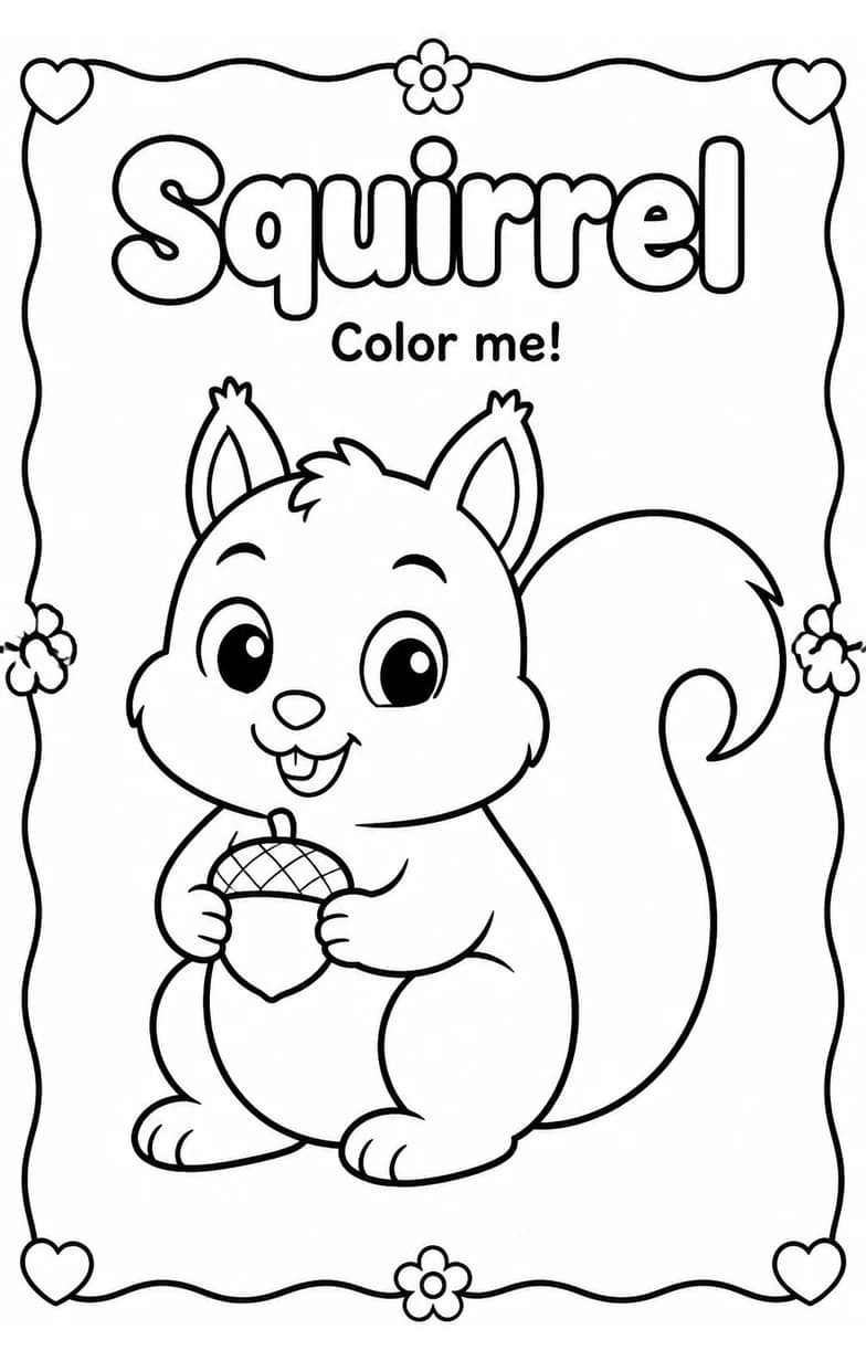 Squirrel Coloring Pages — free printable Kindergarten Art worksheet