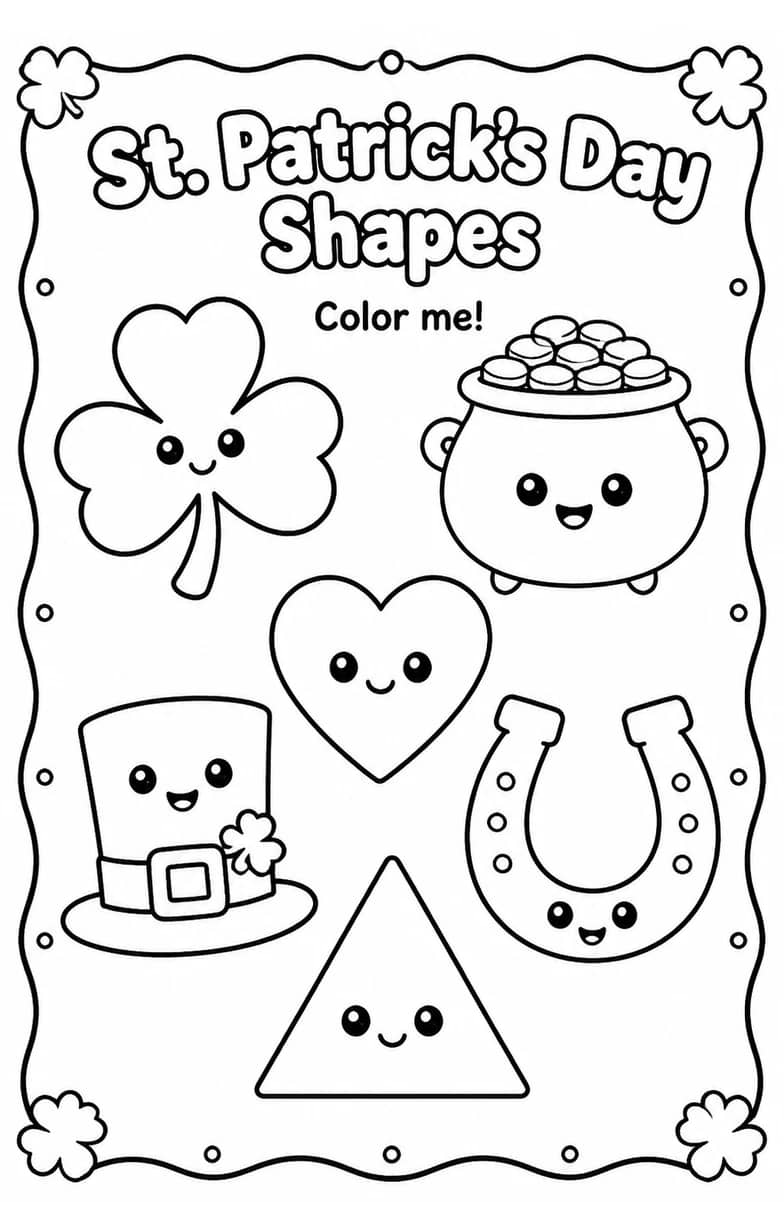 St. Patrick's Day Shapes Coloring Page — free printable Grade 1 Math worksheet