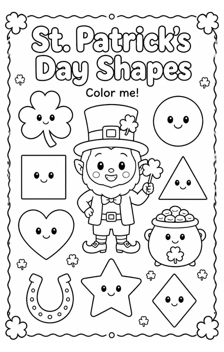 St. Patrick's Day Shapes Coloring Page — free printable Grade 2 Math worksheet