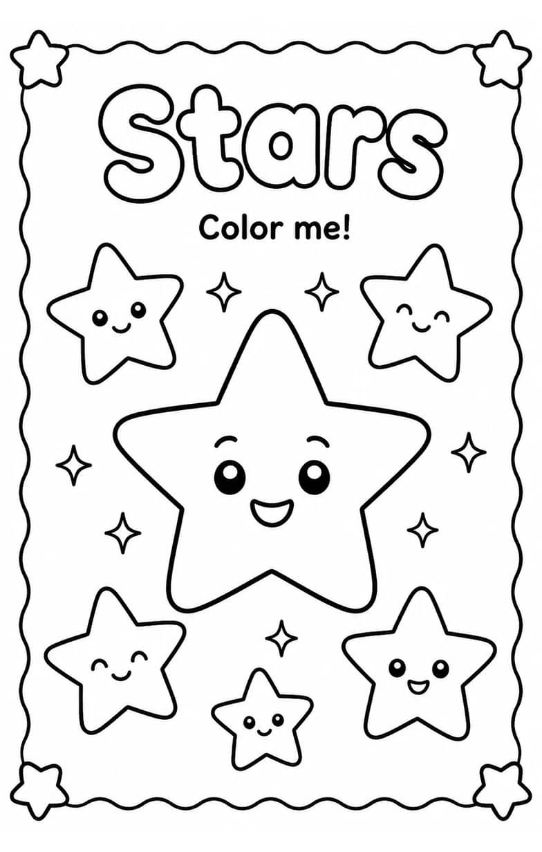 Stars Coloring Pages — free printable Kindergarten Art worksheet