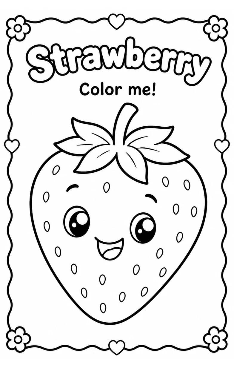 Strawberry Coloring Pages — free printable Kindergarten Art worksheet