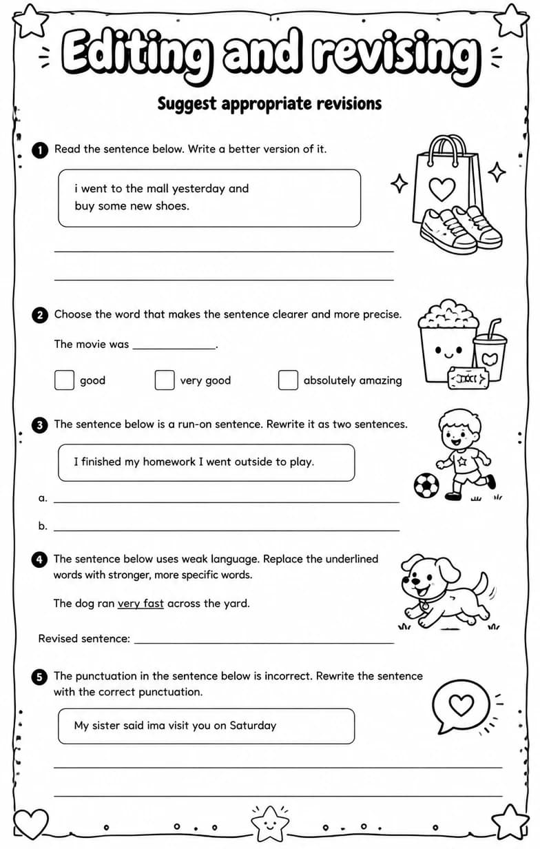 Suggest appropriate revisions — free printable High School English & Reading worksheet