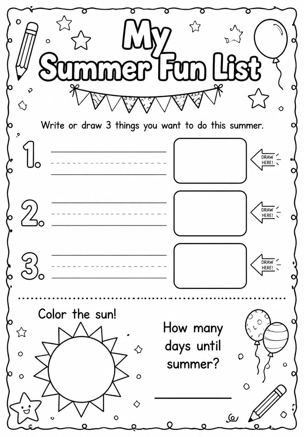 My Summer Fun List — free printable Grade 1 Social-Emotional Learning worksheet