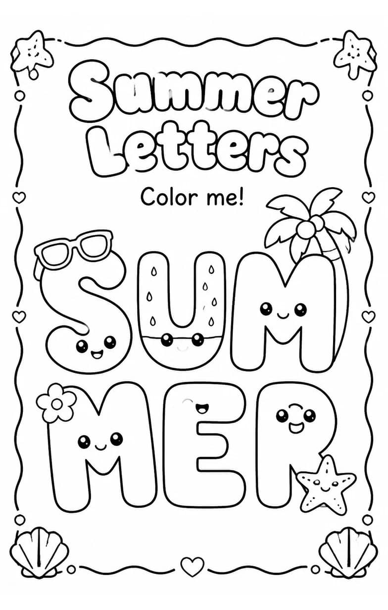 Summer Letters Coloring Page — free printable Grade 1 English & Reading worksheet