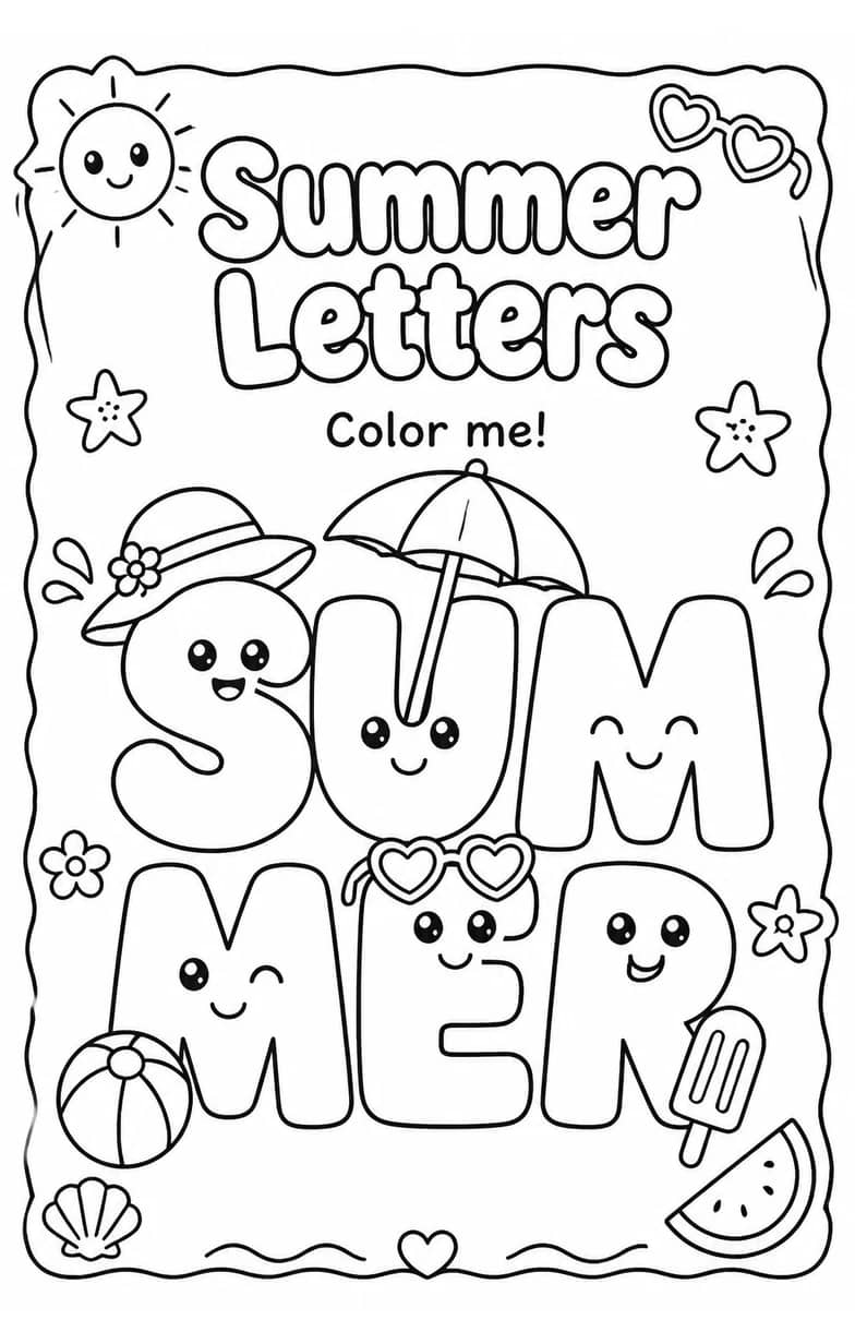Summer Letters Coloring Page — free printable Grade 2 English & Reading worksheet