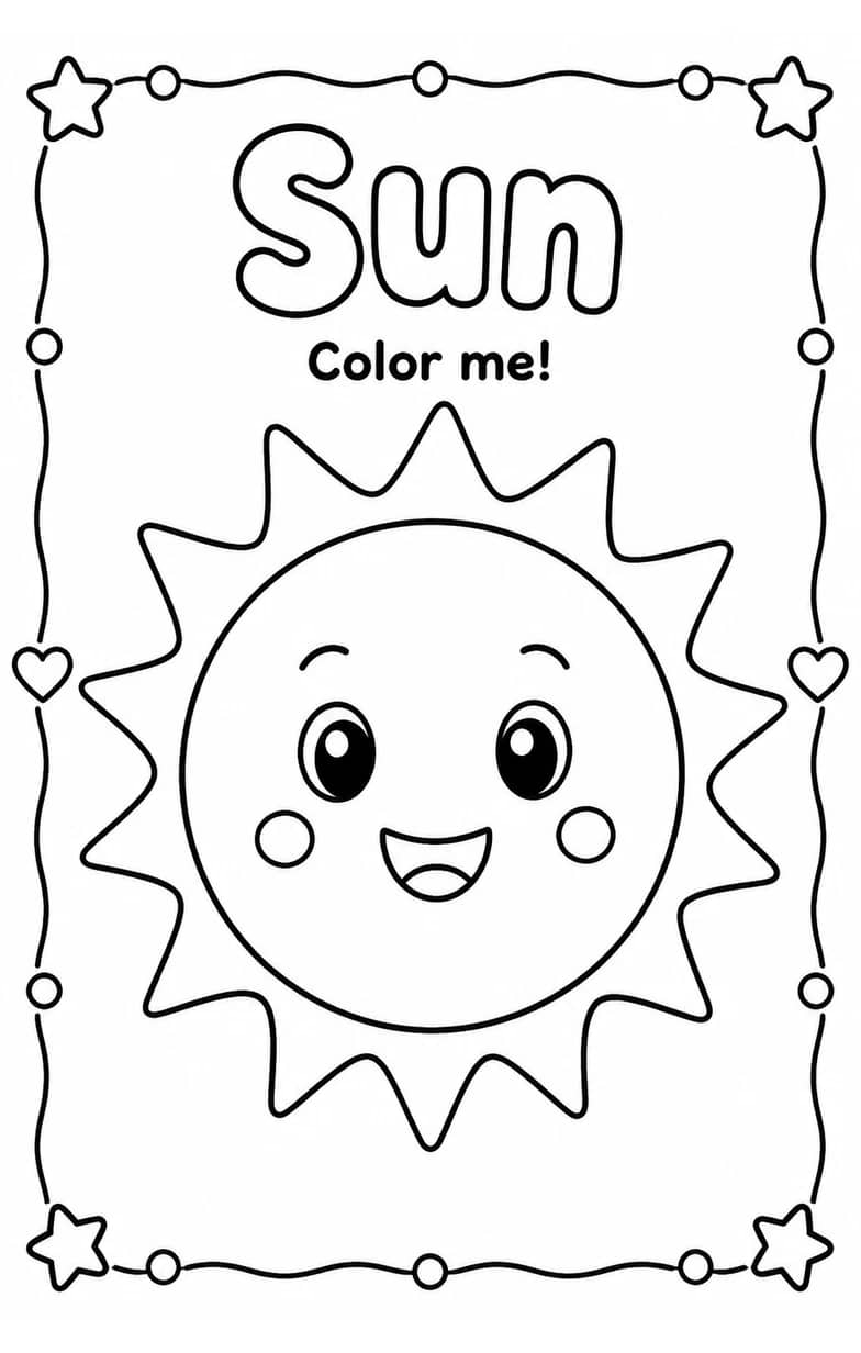 Sun Coloring Pages — free printable Kindergarten Art worksheet