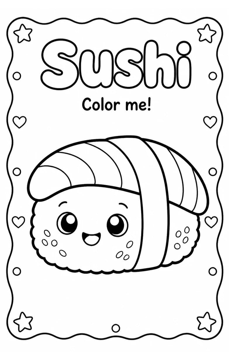 Sushi Coloring Pages — free printable Kindergarten Art worksheet