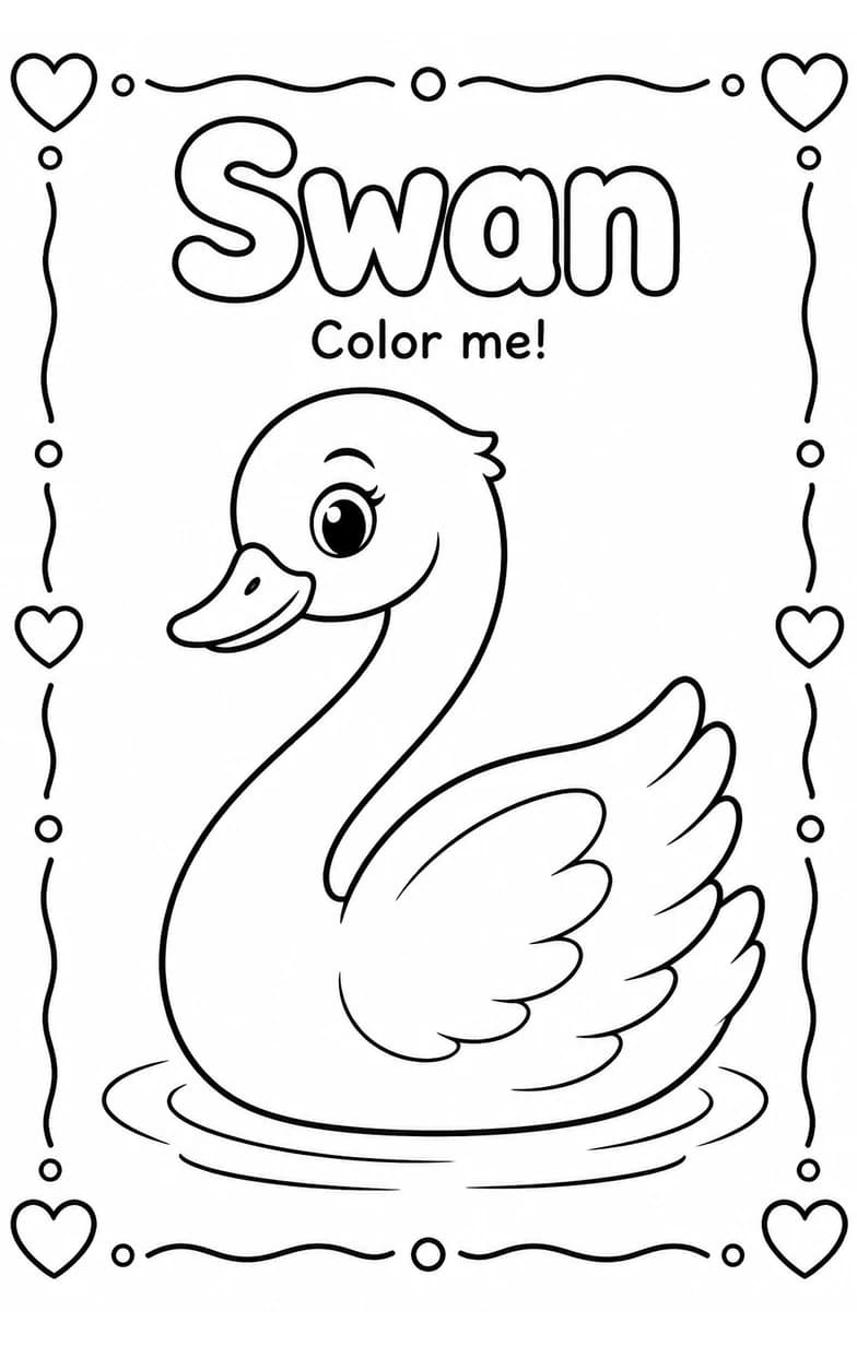 Swan Coloring Pages — free printable Kindergarten Art worksheet