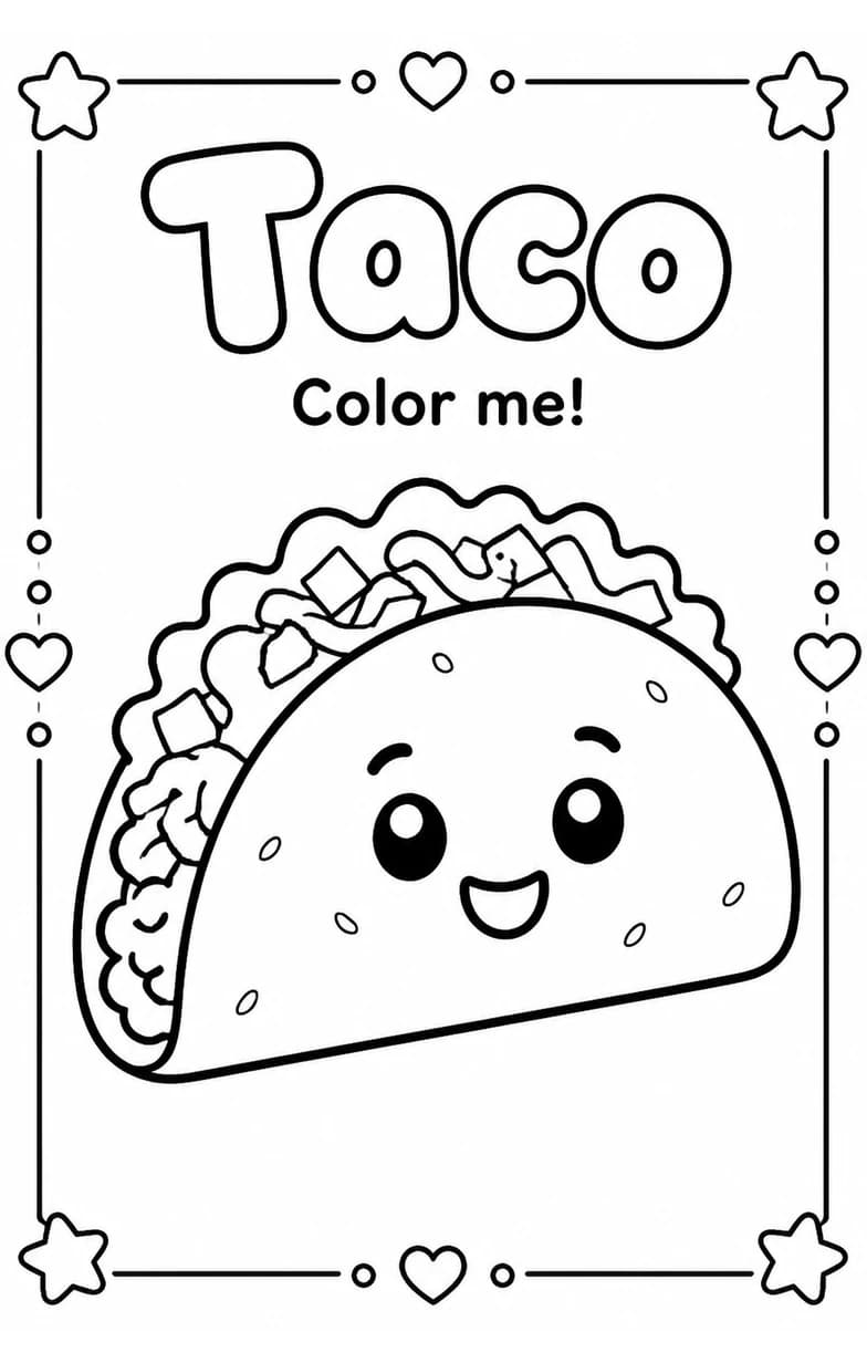 Taco Coloring Pages — free printable Kindergarten Art worksheet