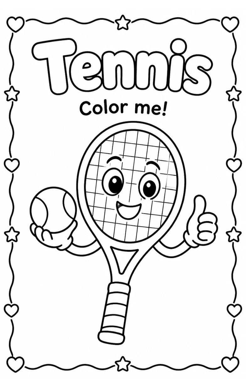 Tennis Coloring Pages — free printable Kindergarten Art worksheet