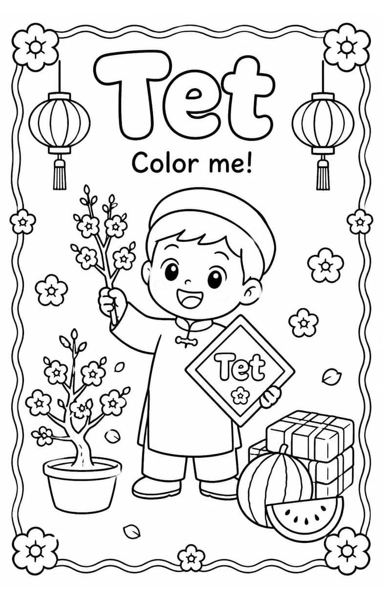 Tet Coloring Pages — free printable Kindergarten Art worksheet