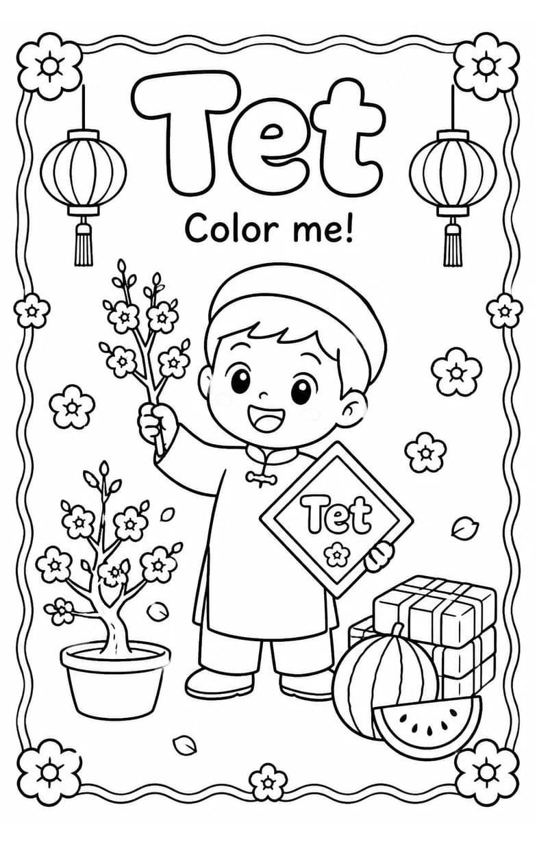 Tet Coloring Pages — free printable Kindergarten Art worksheet