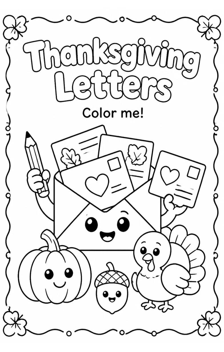 Thanksgiving Letters Coloring Page — free printable Grade 2 English & Reading worksheet