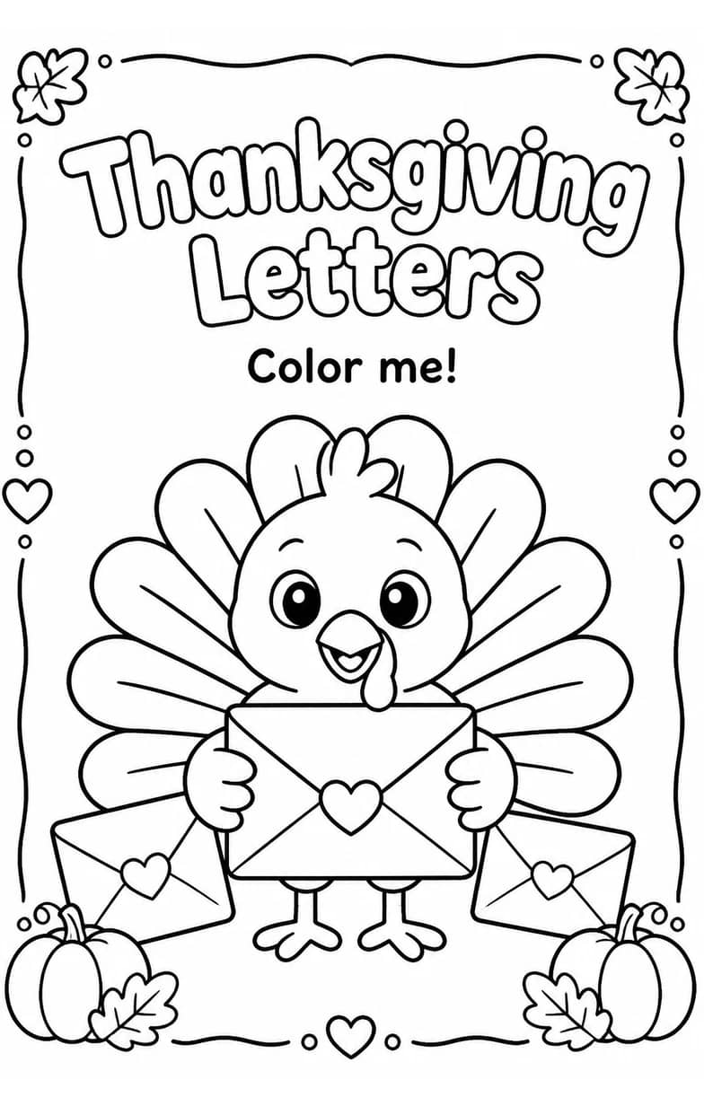 Thanksgiving Letters Coloring Page — free printable Kindergarten English & Reading worksheet