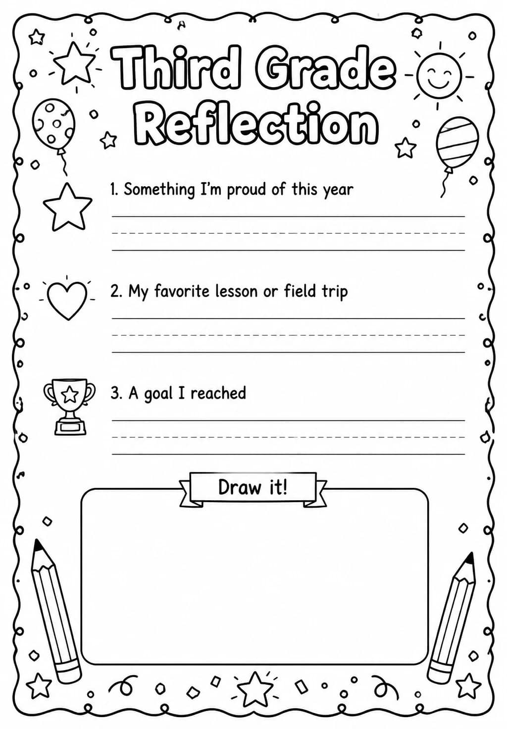 Third Grade Reflection — free printable Grade 3 Social-Emotional Learning worksheet