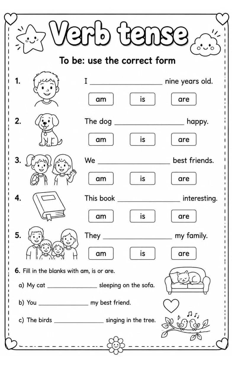 To be: use the correct form — free printable Grammar and mechanics English worksheet