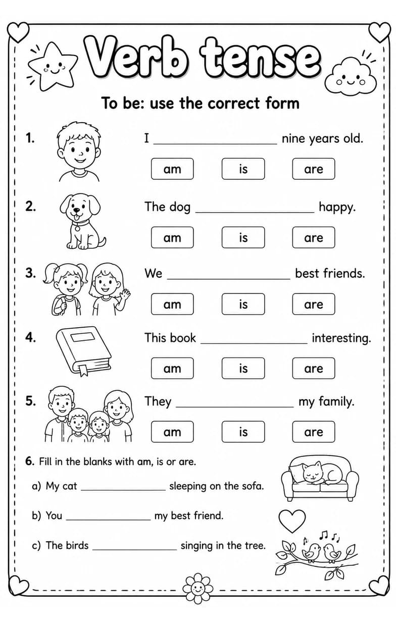 To be: use the correct form — free printable Grammar and mechanics English worksheet