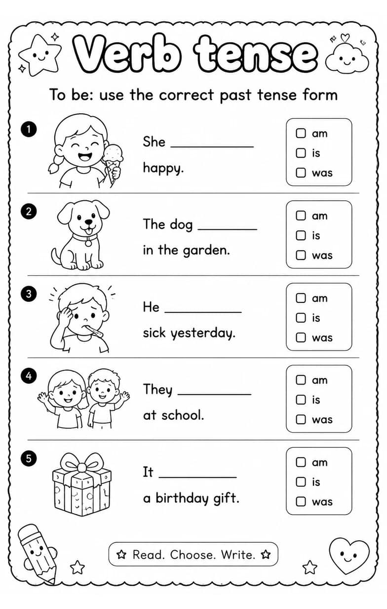 To be: use the correct past tense form — free printable Grammar and mechanics English worksheet