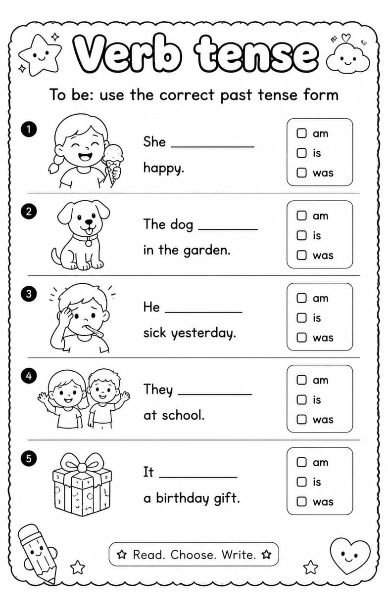 To be: use the correct past tense form — free printable Grammar and mechanics English worksheet