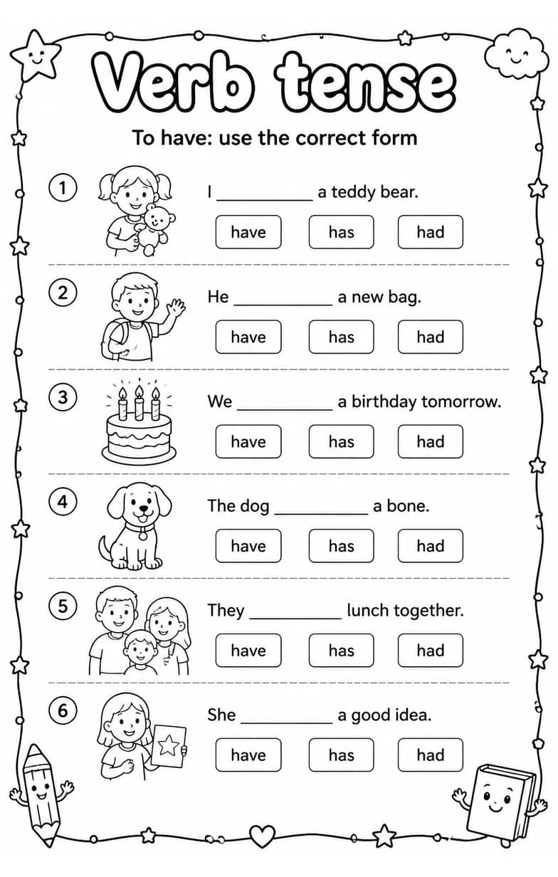 To have: use the correct form — free printable Grammar and mechanics English worksheet