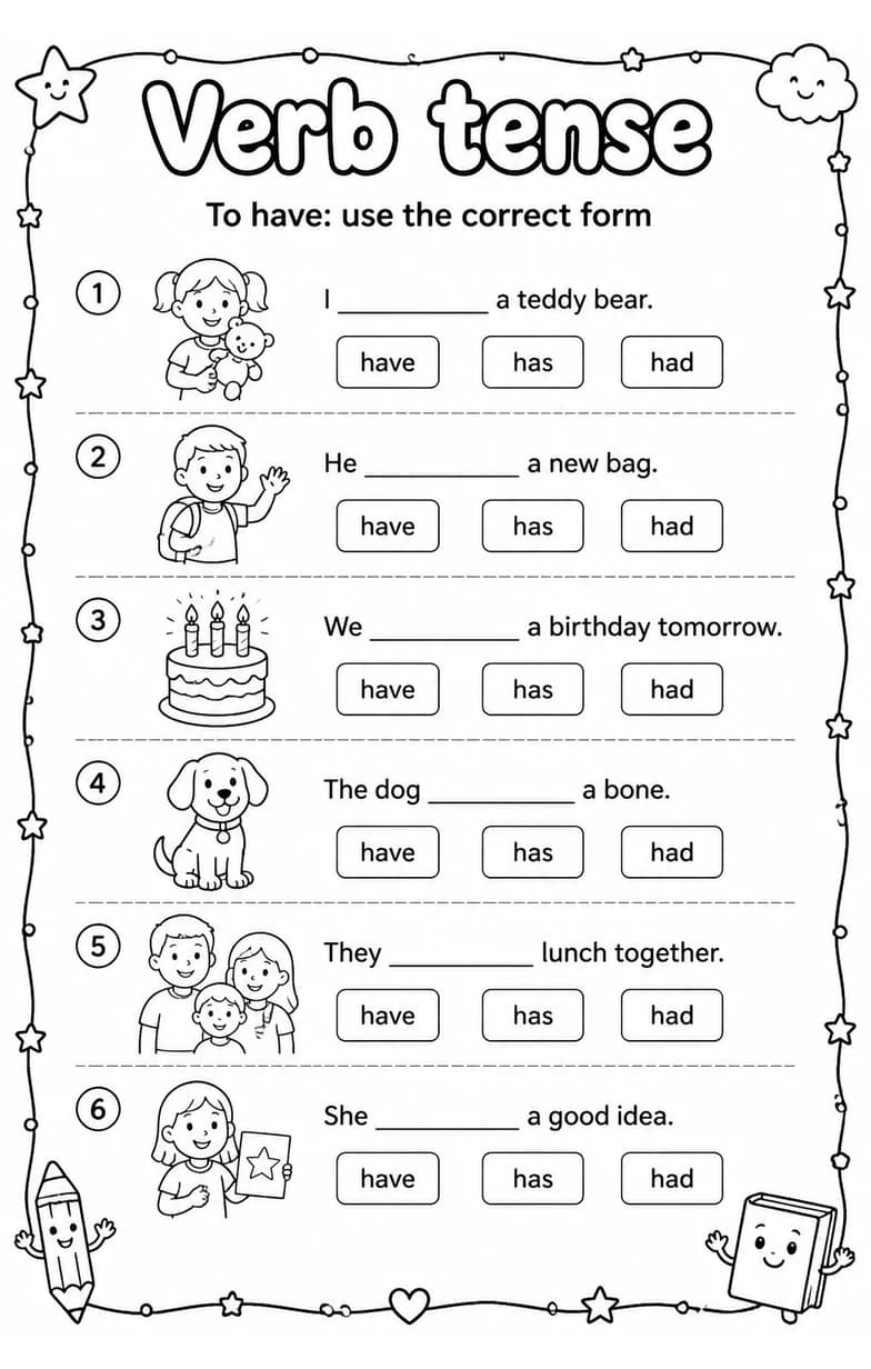 To have: use the correct form — free printable Grammar and mechanics English worksheet