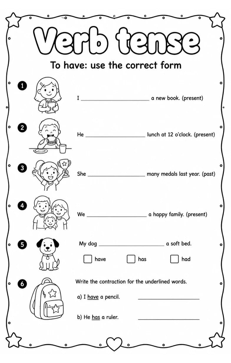 To have: use the correct form — free printable Grade 4 English & Reading worksheet