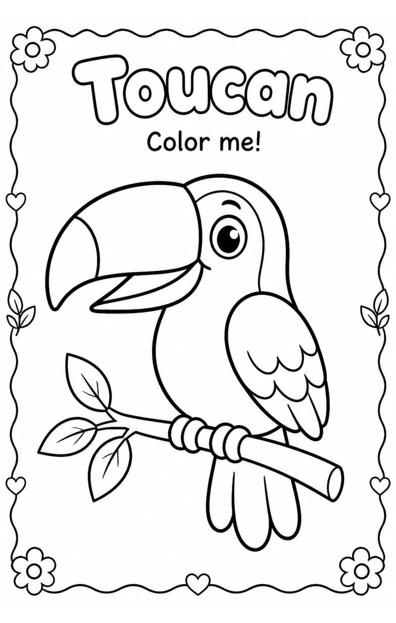 Toucan Coloring Pages — free printable Kindergarten Art worksheet