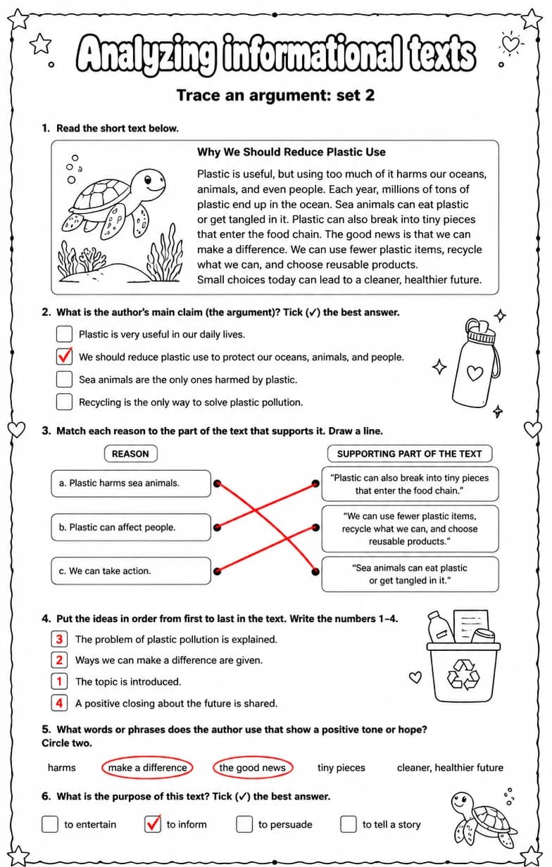Answer key for Trace an argument: set 2 — free printable English & Reading worksheet