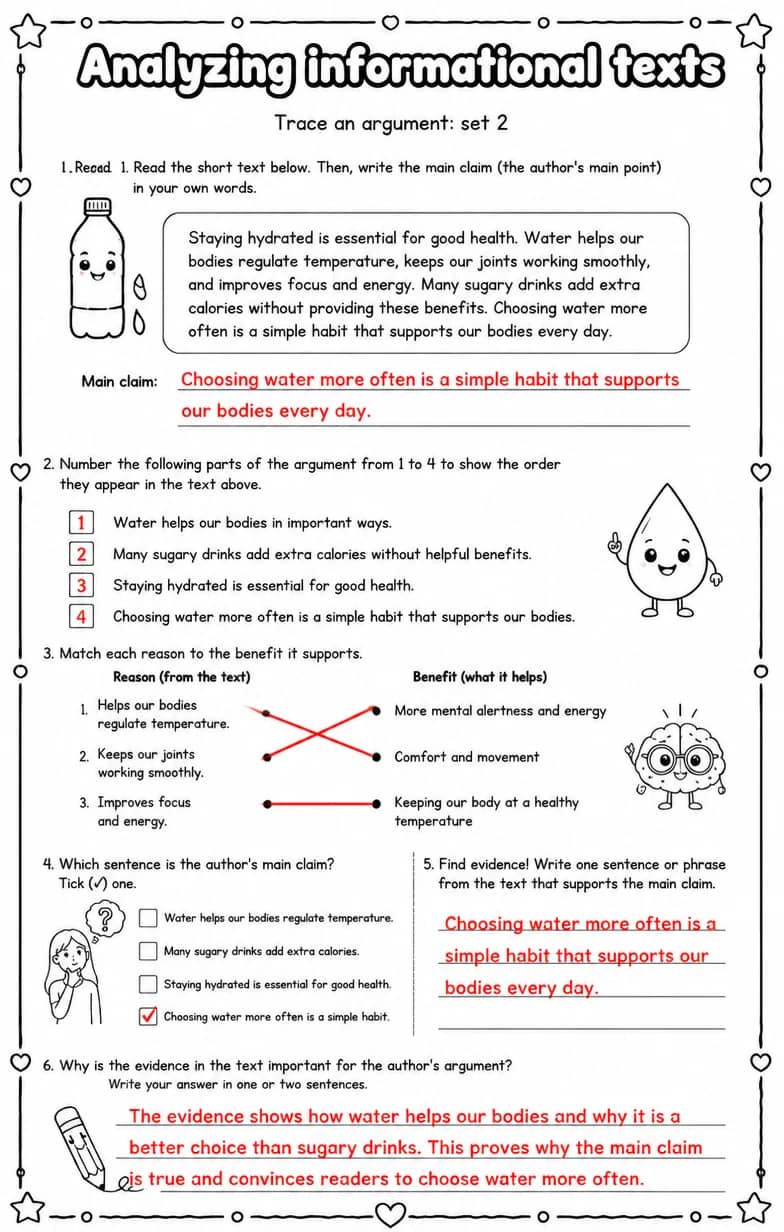 Answer key for Trace an argument: set 2 — free printable English & Reading worksheet