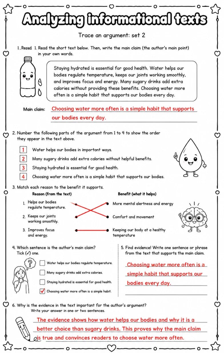 Answer key for Trace an argument: set 2 — free printable English & Reading worksheet