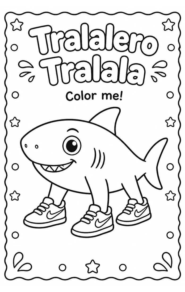 Tralalero Tralala Coloring Pages — free printable Kindergarten Art worksheet