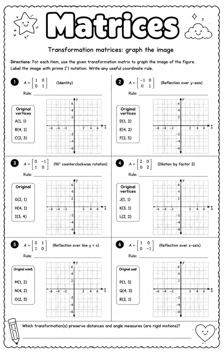 Transformation matrices: graph the image — free printable Algebra 2 math worksheet