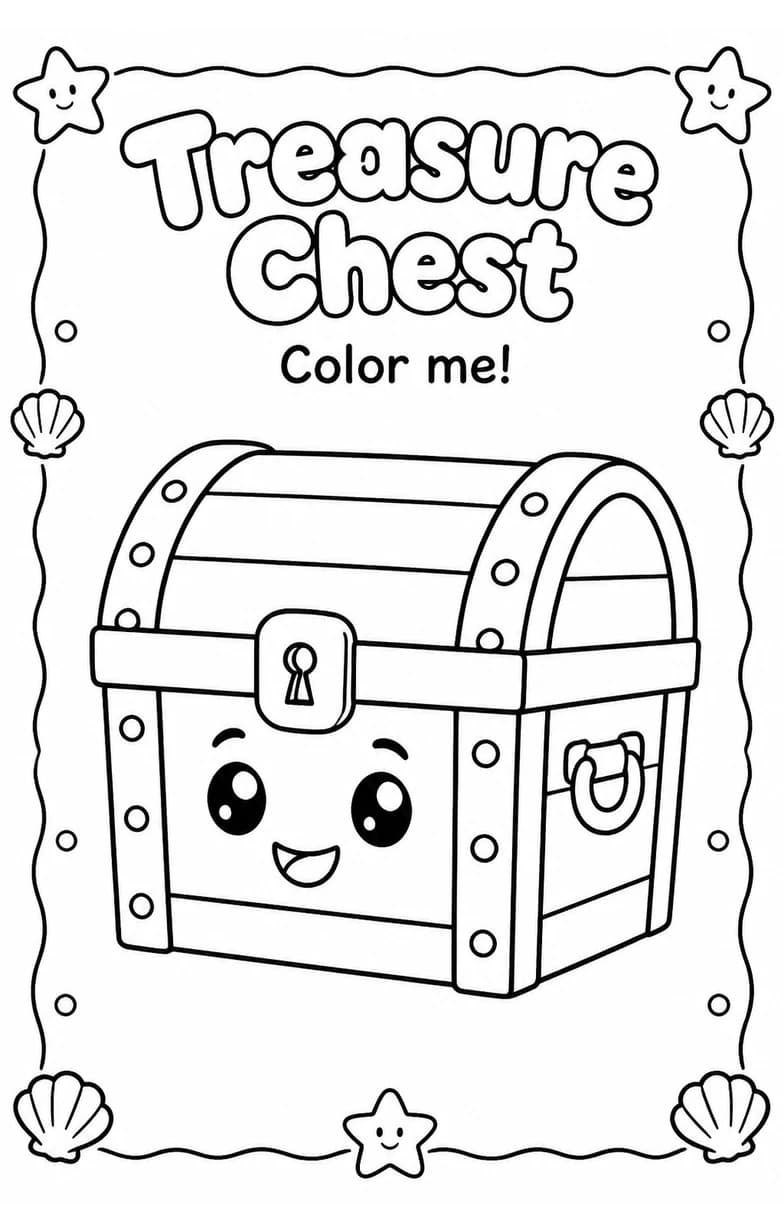 Treasure Chest Coloring Pages — free printable Kindergarten Art worksheet