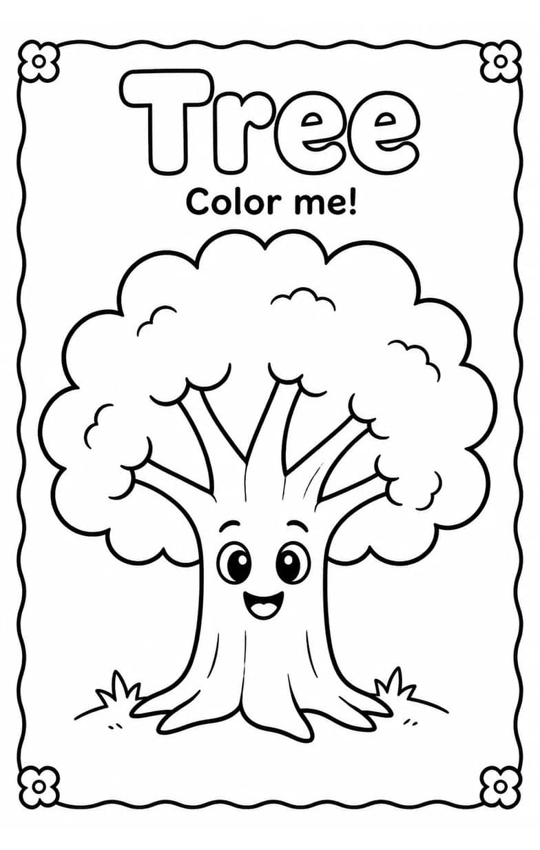 Tree Coloring Pages — free printable Kindergarten Art worksheet