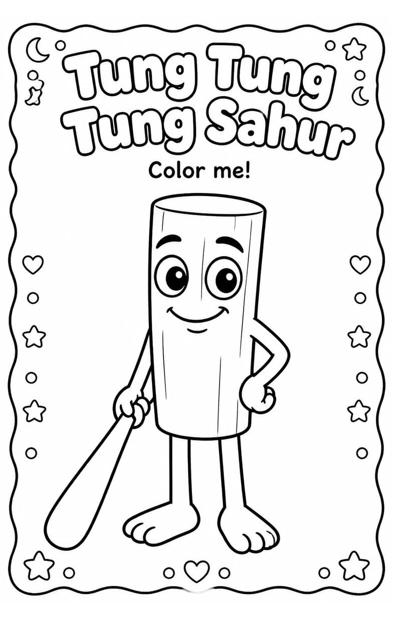 Tung Tung Tung Sahur Coloring Pages — free printable Kindergarten Art worksheet